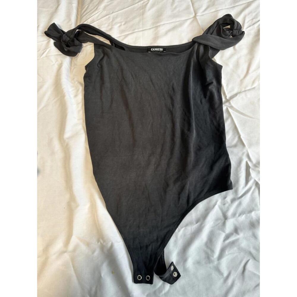Express Charcoal Bodysuit with Tie Sleeves - Size L